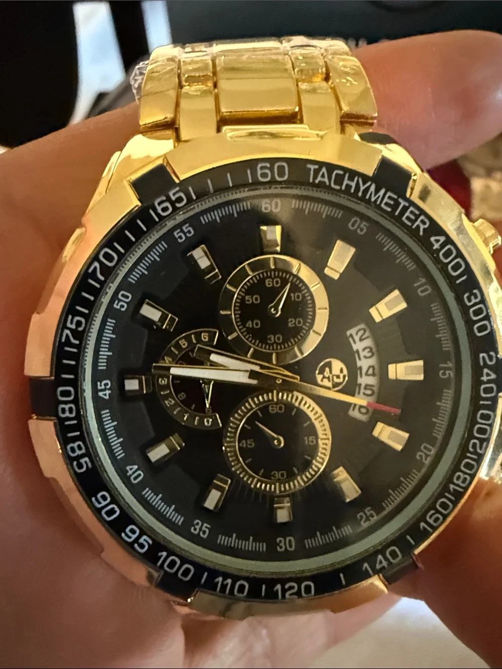 AJ Collection 48 amp Gold-Tone Chronograph Wristwatch with Black Dial
